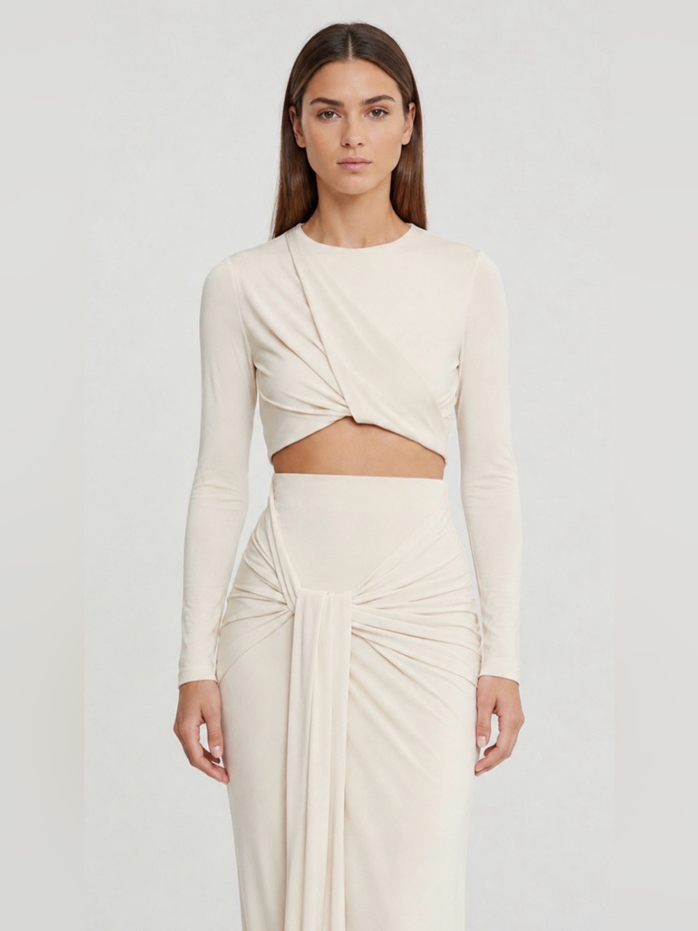 Significant Other Evelyn Cropped Top Blouse Draped Front Ivory Cream Size US 8